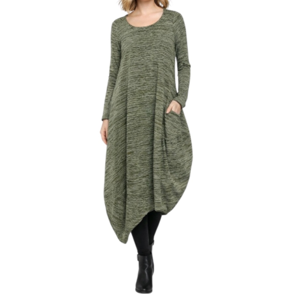 Miracle Berry Soft Green Marled Asymmetrical Bubble Dress - Size Medium